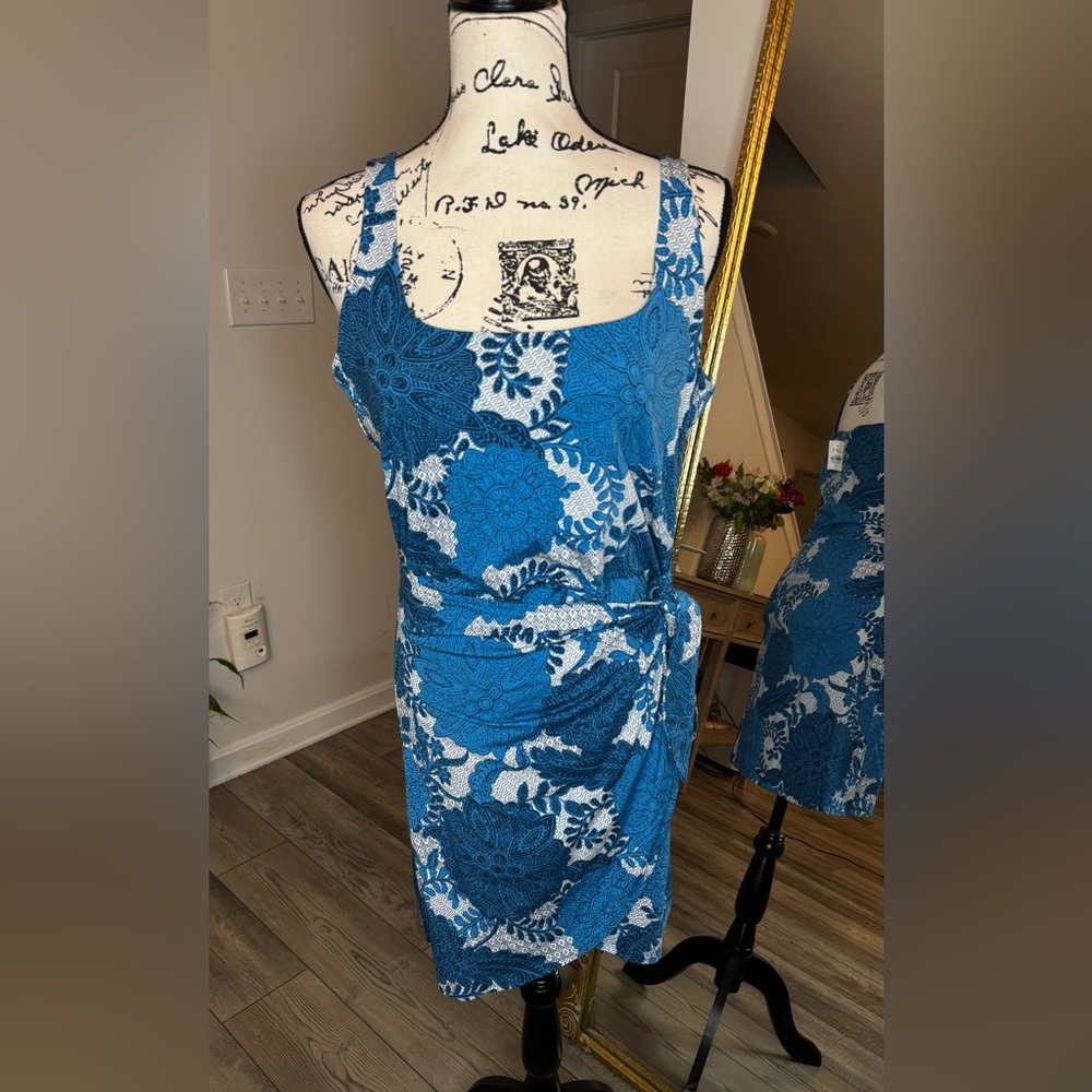 LOFT Blue Floral Tie-Waist One-Piece Swim Cover Dress - Picture 2 of 12